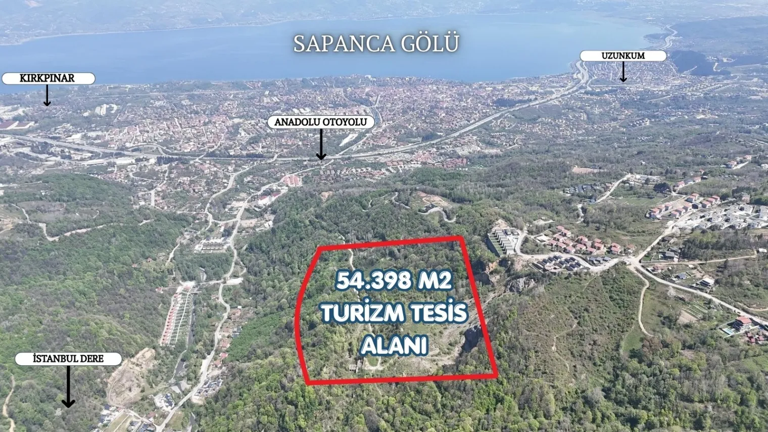 SAPANCA MURADİYE 54.398 M2 GÖL MANZARALI TURİZM TESİS ALANI